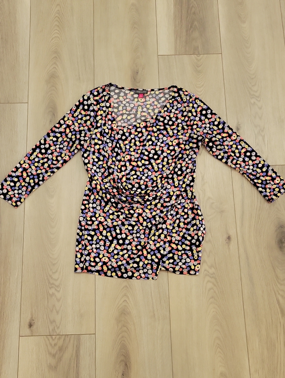 Vince Camuto Black Floral Dot Wrap Tunic